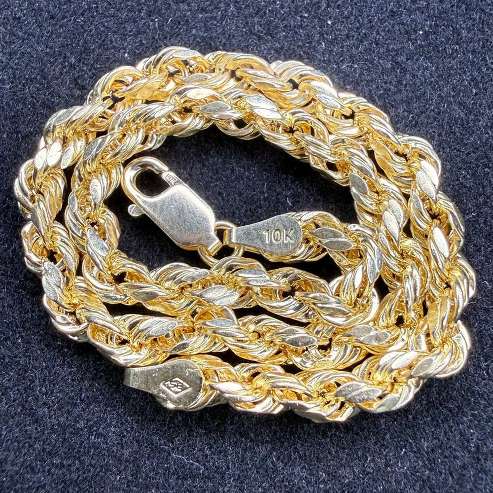 Jewelry Solid 10k Yellow Italian Gold Diamond Cut Rope Bracelet 8” Long 4mm Wide